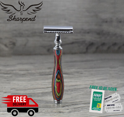 Dark Multi Men Safety Razor Double Edge Razors 10 Free Blades & Pouch ...