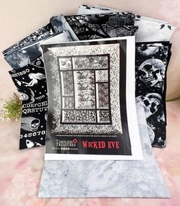 Timeless Treasures WICKED EVE Quilt Pattern KIT—Skulls/Bats/Trees—Black/White