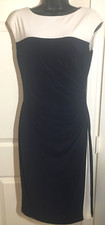 Ralph Lauren Sheath Dress Dark Blue White Ruched Sleeveless Stretch Size 4