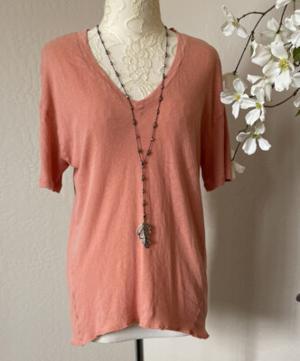 Leith Womens XS T-Shirt V-Neck Short Sleeve Oversized Effortless Style Organic