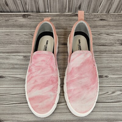 Karl Lagerfeld Paris Suede Slip On Sneakers Shoes Pink Tie  display picture 1