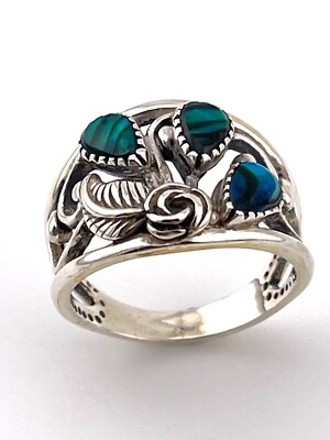 wunderschöner Silberring mit Perlmutt grün / blau Ringweite 57