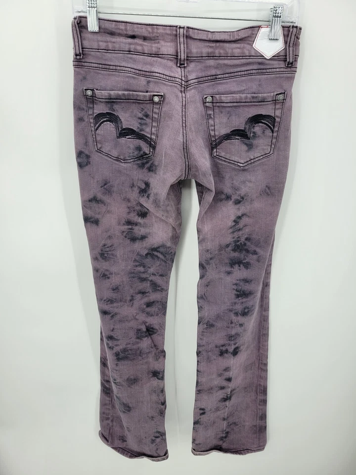 Pantalones de mezclilla Tin Haul para mujer 28 largos morados negros tie dye ligeros acampanados vaquera boho Foto 2 de 4
