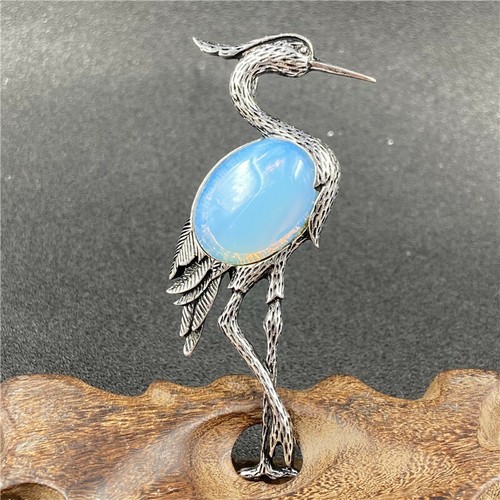 Wholesale 10pcs Mixed Natural Stone Silver Red-crowned Crane Pendant Brooch - Picture 7 of 12