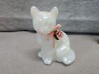 Fenton Iridescent Opalescent White Burmese Cat Porcelain Rose Damage Leaf T4