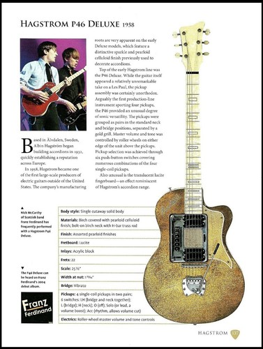 Franz Ferdinand Hagstrom P46 Deluxe 1935 Hauser guitar 9 x 7 article with specs