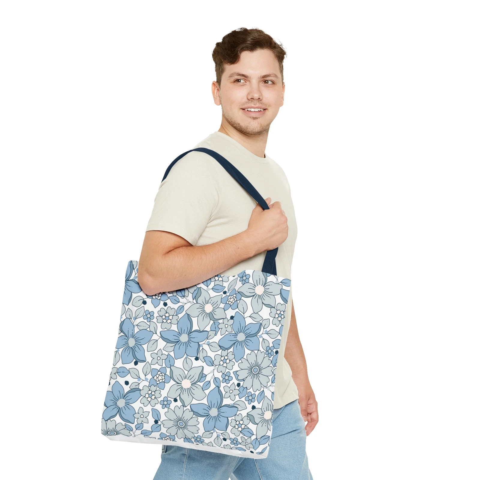 Blue And Grey Flowers Tote Bag (AOP)