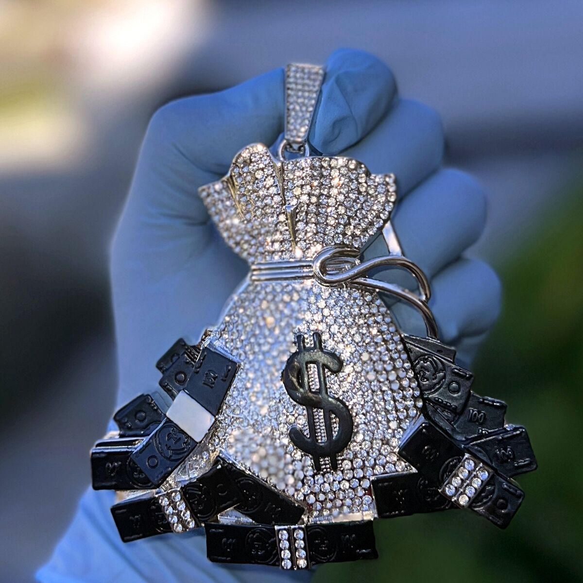 Huge Money Bag Jumbo Hip Hop Pendant Dollar Sign Iced Bling Huge Money Bag Jumbo Hip Hop Pendant Dollar Sign Iced Bling