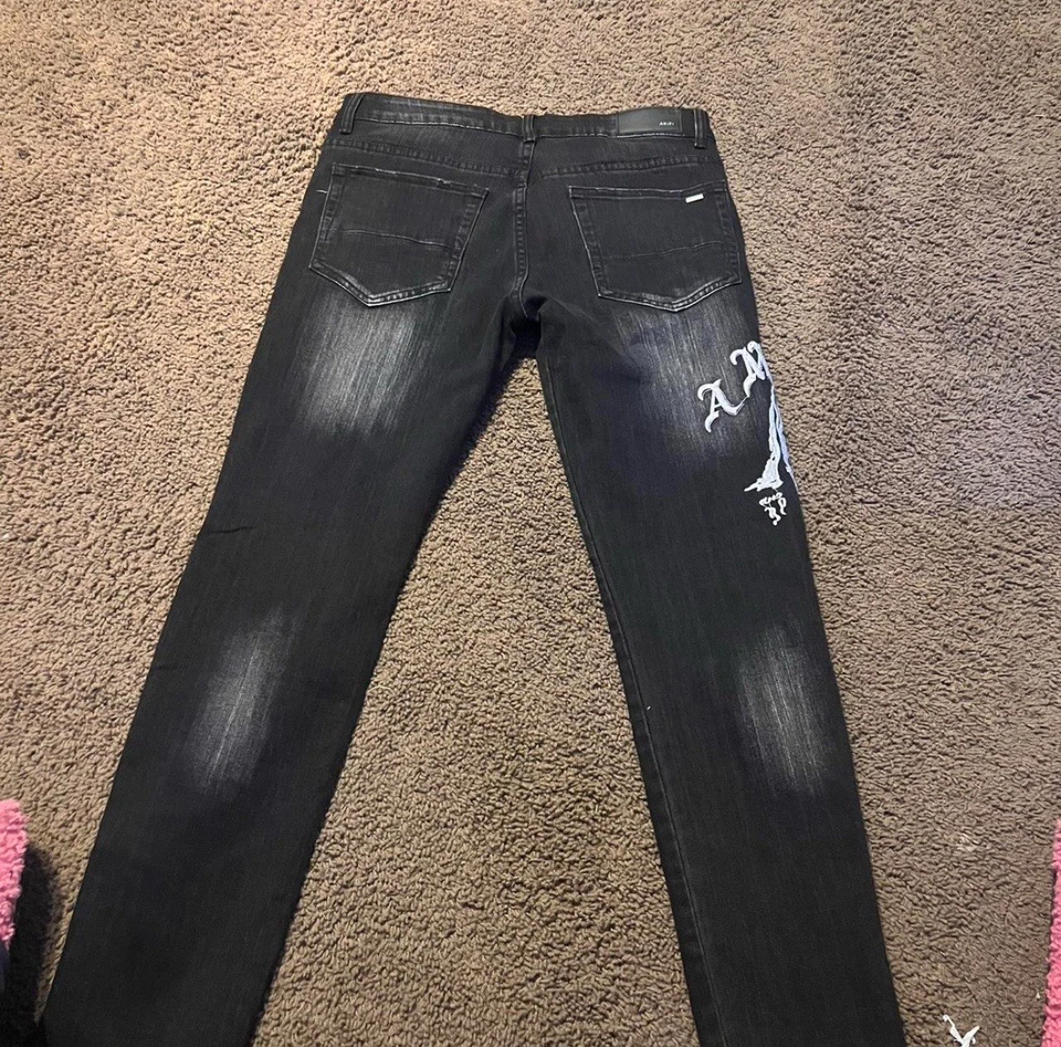 Talla 32 - Pantalones de mezclilla Amiri Angle 100 % auténticos negros logotipo de pierna envío rápido Foto 2 de 4