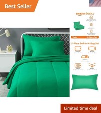 All-Season Twin Microfiber Bedding Set for Kids - 5-Piece Green Solid Collection