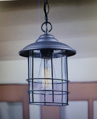 Emliviar Modern Outdoor Pendant  Hanging Porch Light with Seeded Glass Globe