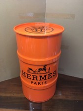 Baril HERMES métal 60 L Orange BRILLANT bidon décoration custom personnalisable