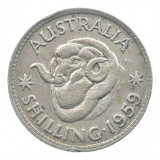SILVER - Quarter-Sized - 1959 Australia 1 Shilling - World Silver Coin *266