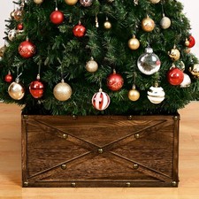 Wooden Christmas Tree Collar, 22" L Square Natural Vintage Wood Tree Stand Ba...
