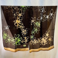 AK Anne Klein Silk Scarf Brown Tan Green White Earth Tones Floral 10" x 59"