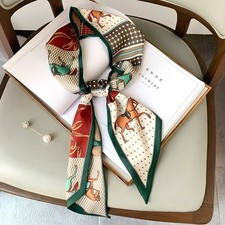Long Silk Bag Tie Neck Skinny Scarf Hairband Foulard Horse Print Brand Lady Neck