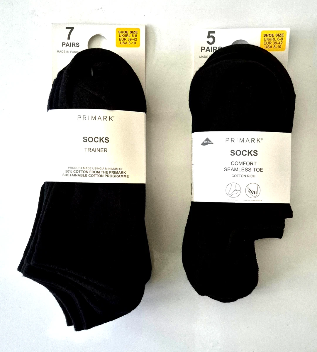 Calcetines Primark 7 Pares Entrenador Y 5 Pares Corte Bajo Forro Negro Talla 6 a 8 Reino Unido Nuevos