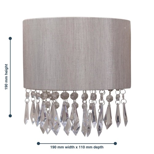Jewelled Silver Grey Fabric Wall Light with Clear Crystal Style Strings - Picture 3 of 6