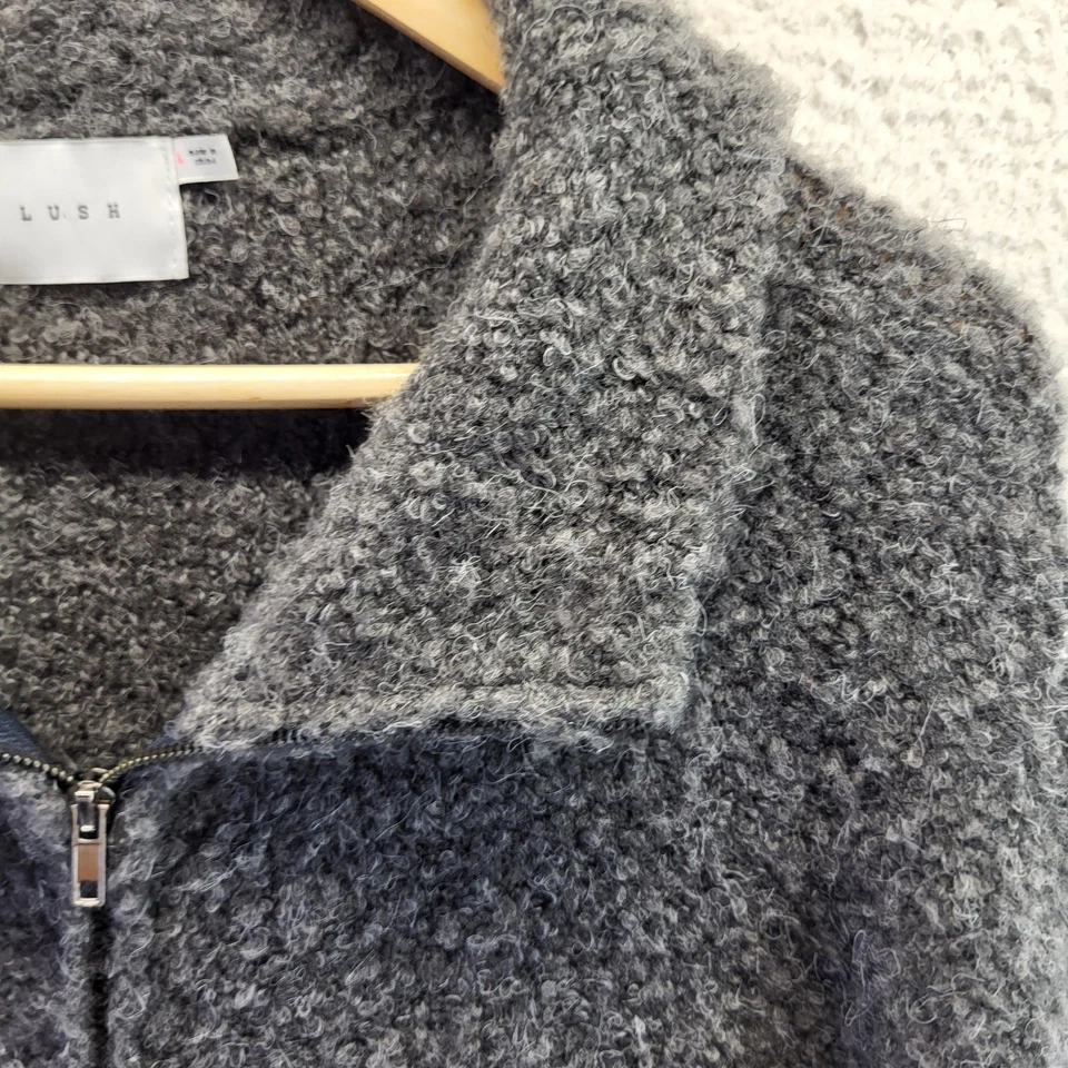 Suéter Lush Fuzzy Cremallera Completa Mujer Grande Gris Bolsillos Chaqueta Foto 4 de 4