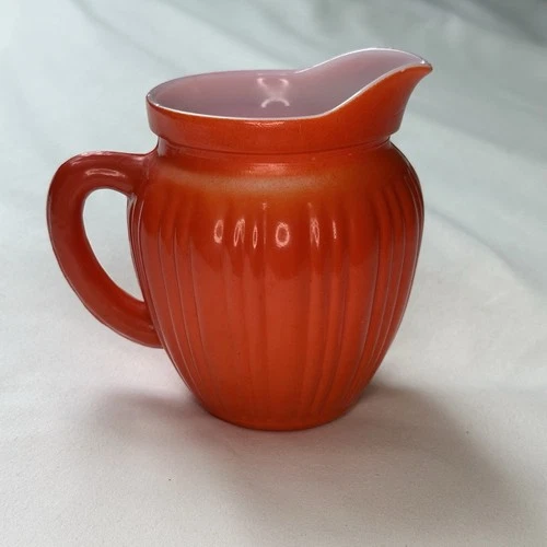 Vintage Hazel Atlas Orange Creamer Platonite Colorful Milk Glass Pitcher 4"