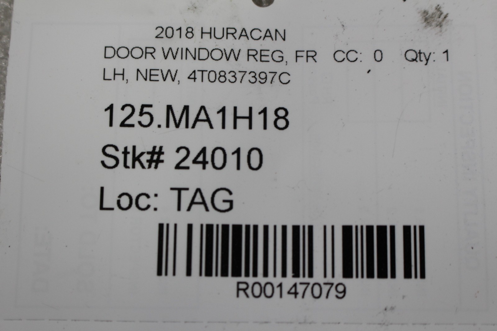 Lamborghini Huracan LP580, LH, Front Door Window Regulator, New, P/N 4T0837397C