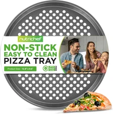 NutriChef 13" Pizza Pan Nonstick, Carbon Steel Pizza Baking Tray for Good Cook