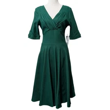 Unique Vintage Womens NWT Size L/10-12 Emerald Green Delores Party Swing Dress