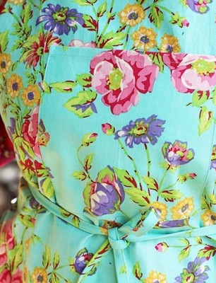 April Cornell Penny's Patio Chef 100% Cotton Apron Aqua Pink Lavender Yellow NEW