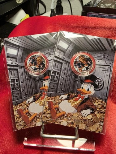 2X Scrooge McDuck 3 Gram .999 Fine Silver Bullion Round. COA Cards