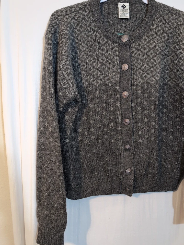 Cárdigan suéter vintage Columbia para mujer M 100 % lana tejido gris Foto 3 de 4