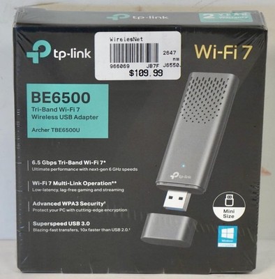 NEW - TP-Link BE6500 Wi-Fi 7 Tri-Band Wireless USB Adapter Archer TBE6500U