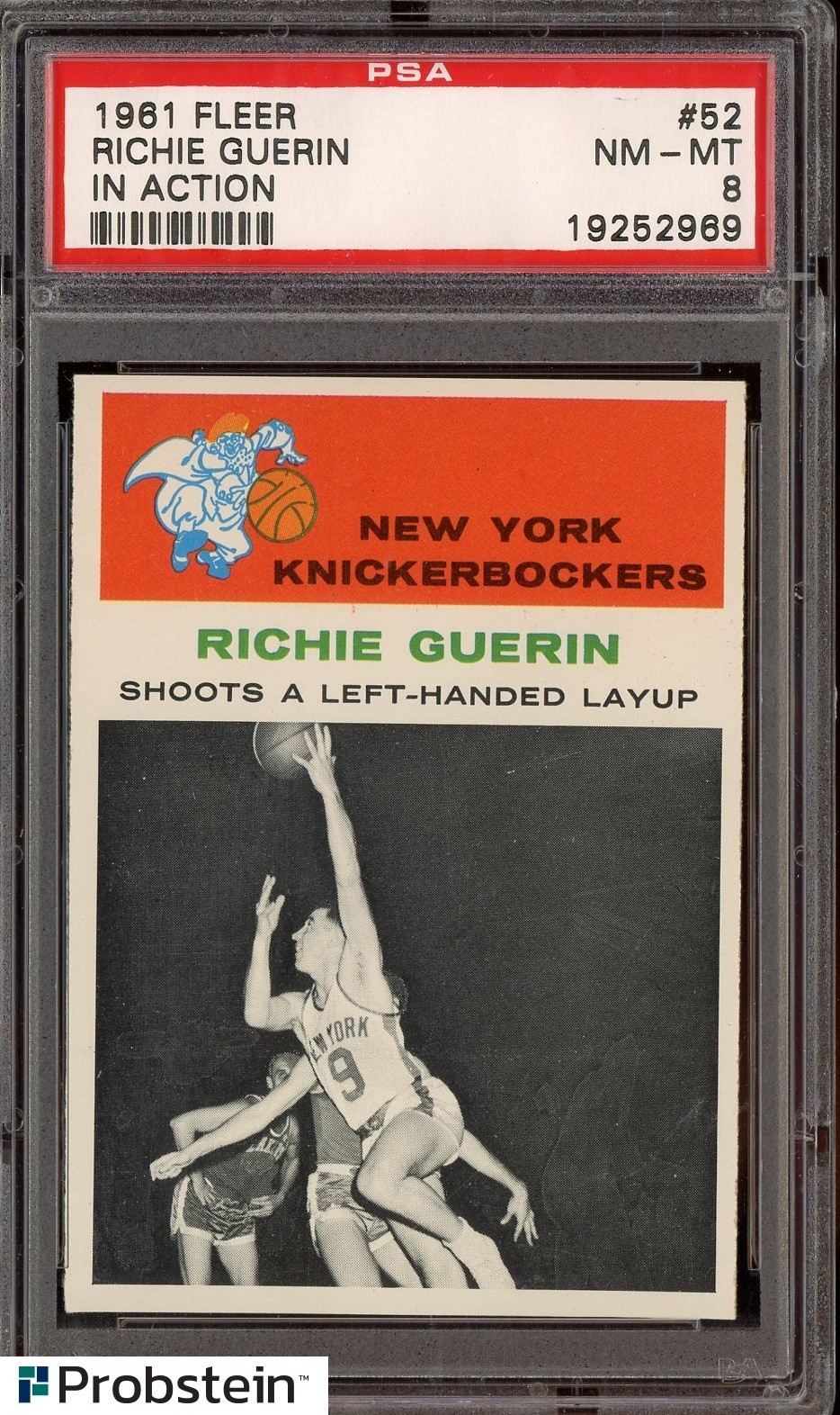 1961-62 Fleer Basketball SETBREAK #52 Richie Guerin In Action Knicks PSA 8 NM-MT
