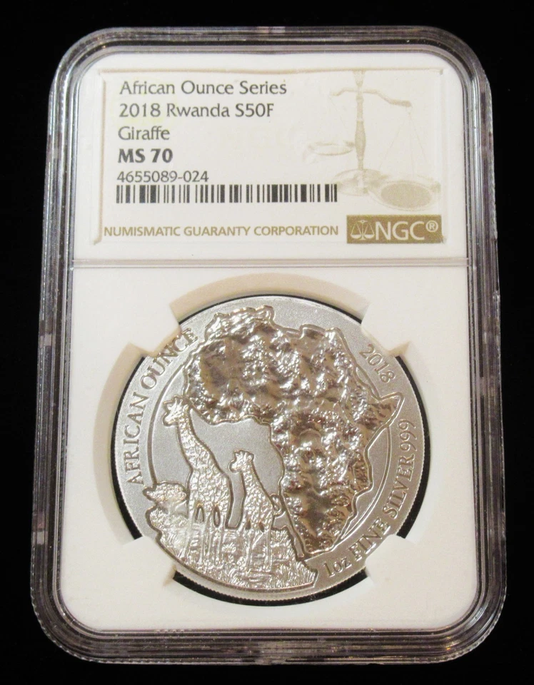 Rwanda 2018 Jirafa Plata 1oz NGC MS70 Grado Superior - Imagen 3 de 4