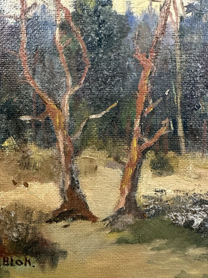 Huile sur panneau signée : paysage vue présumée des Landes Biscarrosse - Photo 4/4