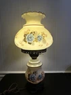 Vintage Gone With The Wind Lamp Glass Hurricane Table Lamp Milk Blue Rose Floral