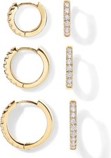 PAVOI 18K Gold Plated 925 Sterling Silver Posts 3 Pairs Hoop Earrings Set...