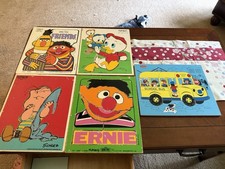 5 Vintage Wood Tray Puzzles Sesame Street Ernie Bert 1976 Lot