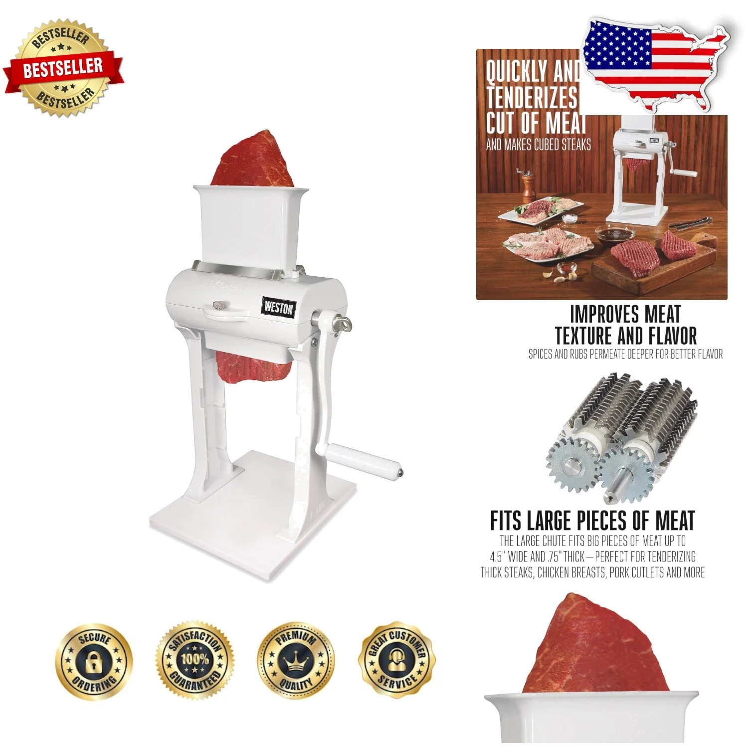 Durable Meat Tenderizer Cuber, Manual Stainless Steel Blades, Improved Flavor