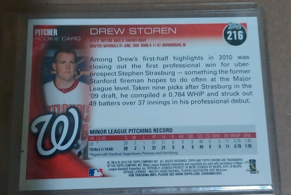 2010 Topps Chrome - Drew Storen #216 Rookie Autographs (AU, RC)