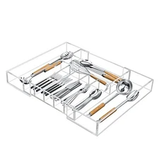  Expandable Kitchen Drawer Organizer for Flatware and Acrylic Clear