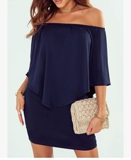 Sidefeel Women's Dresses Off Shoulder Ruffles Night Club Bodycon Mini Dress