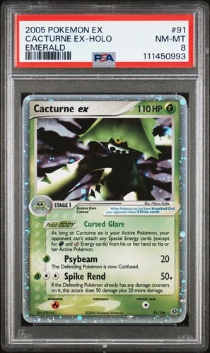 2005 POKEMON EX EMERALD #91 CACTURNE EX-HOLO PSA 8