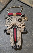 GUCCI Monogram GG Supreme Canvas Gucci Cat Bag Charm Beige Authentic Used F/S