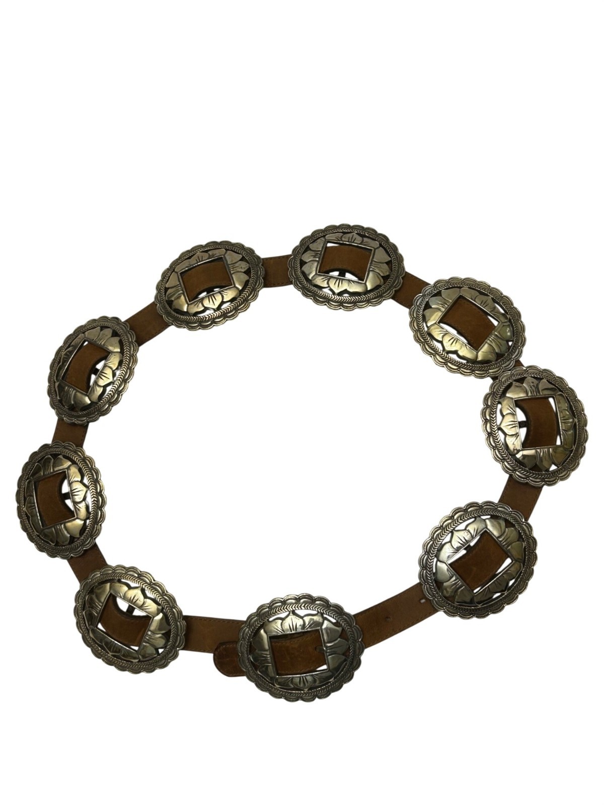 Brighton VTG 1993 Sunflower Silver & Leather Concho Belt 34"-38" Western Bohemia