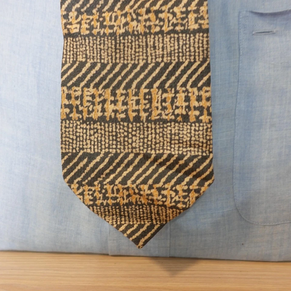 Striped Silk Tie Mens Blue Brown Dress Suit Necktie Tribal Aztec GIOVANNI Italy - Image 2 of 4