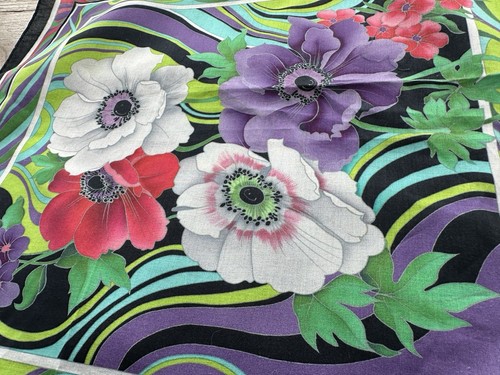 A+ Vintage NOS 100% Cotton Hankie Mod Floral Print Poppies Gerbrend Bright Color - Picture 3 of 5
