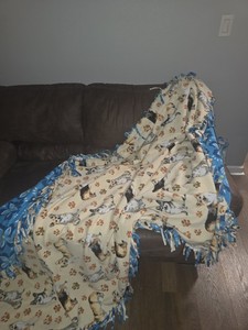 Extra-Large, Handmade Corgi & Floral Reversible Heavy Fleece Tie Blanket