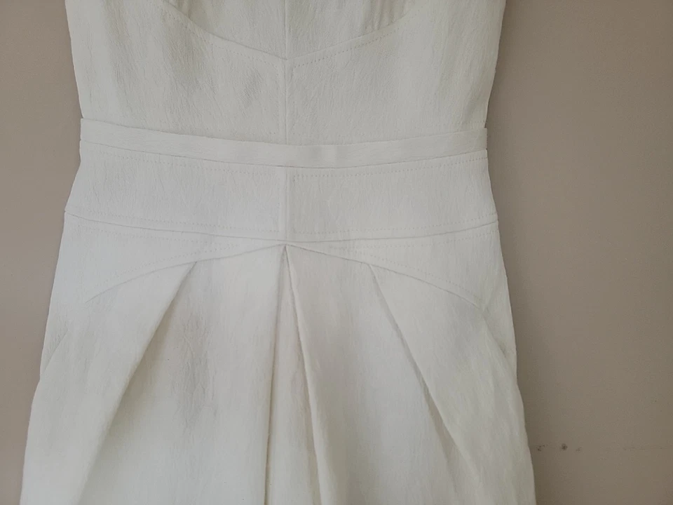 J. Mendel Paris象牙色V领连衣裙女式6锦缎结构褶饰袖 — 第 3/4 张图片