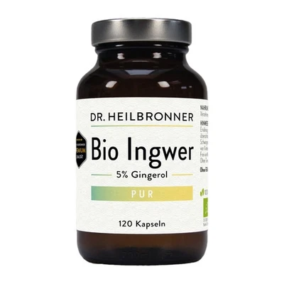 Dr. Heilbronner Bio Ingwer PUR - 120 Kapseln in der Glasflasche - Vegan