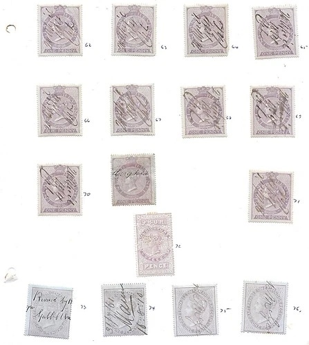 c60 1860s-1870s Revenues all with fine pen Cancels on 4 Album Pages